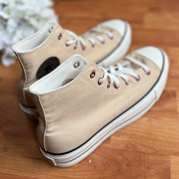 NEW Womens Size 9.5 Custom Converse Lift OX High Top Platform Tan Canvas Shos - Picture 8 of 10